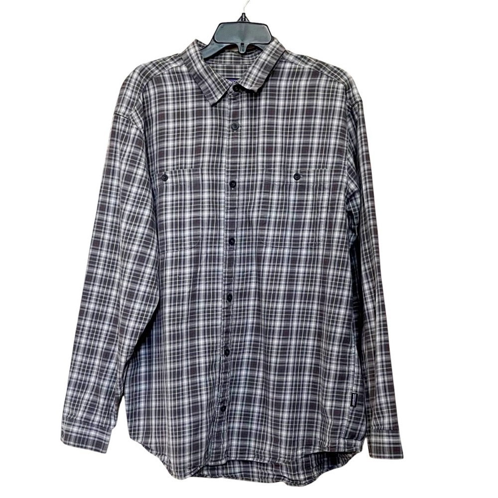 Patagonia Men’s Long Sleeve Gray Plaid Pima Cotton Button Down Shirt Size XL